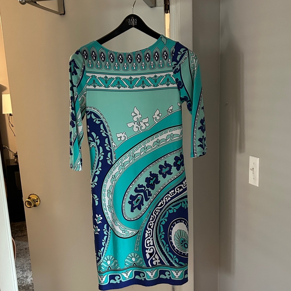 Peck & Peck Teal and Navy Long Sleeve Dress
